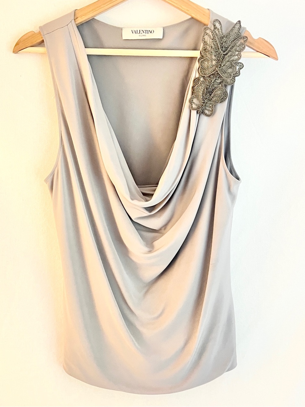 VTG Valentino Draped Blouse Beaded Butterfly Appliqué Italy Y2K